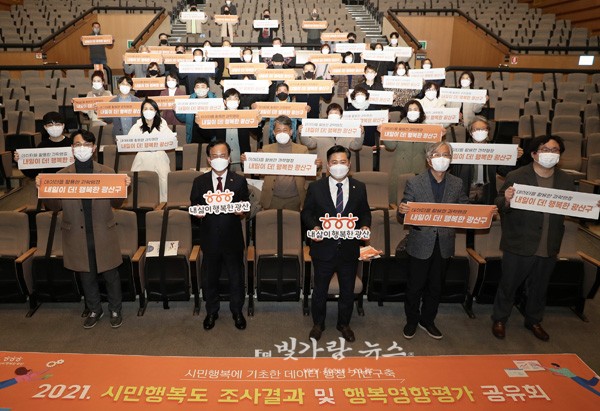 ▲ 광산구가 26일 광산문예회관에서 ‘2021 시민행복도 조사 및 행복영향평가 공유회’를 개최했다.