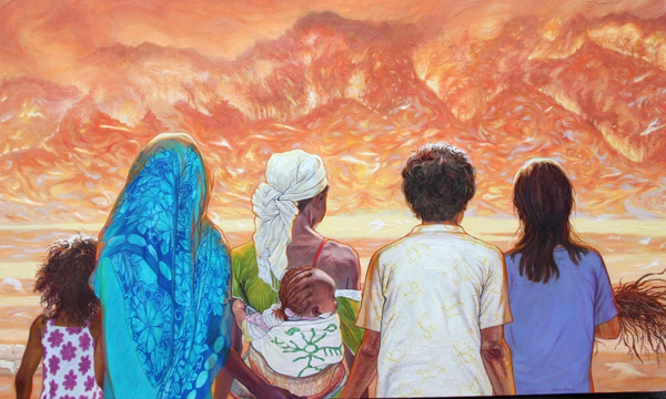 ▲ 김화순 붉은 바람 앞에 서다 97×162.2cm oil on canvas 2022 (광주민족미술인협회 제공)